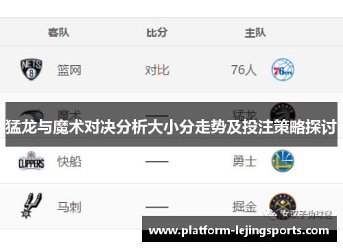 猛龙与魔术对决分析大小分走势及投注策略探讨